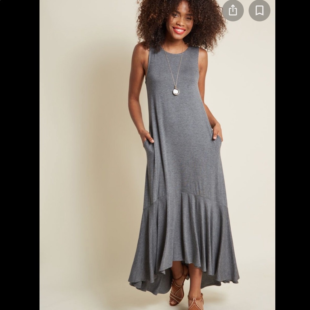 ModCloth Gray Sleeveless Maxi Dress With Pockets, Medium